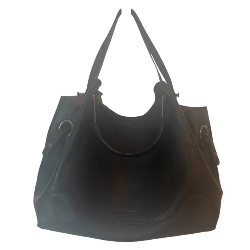 Sondra Roberts Squared Black Vegan pebbled Leather handbag satchel - Picture 2 of 12